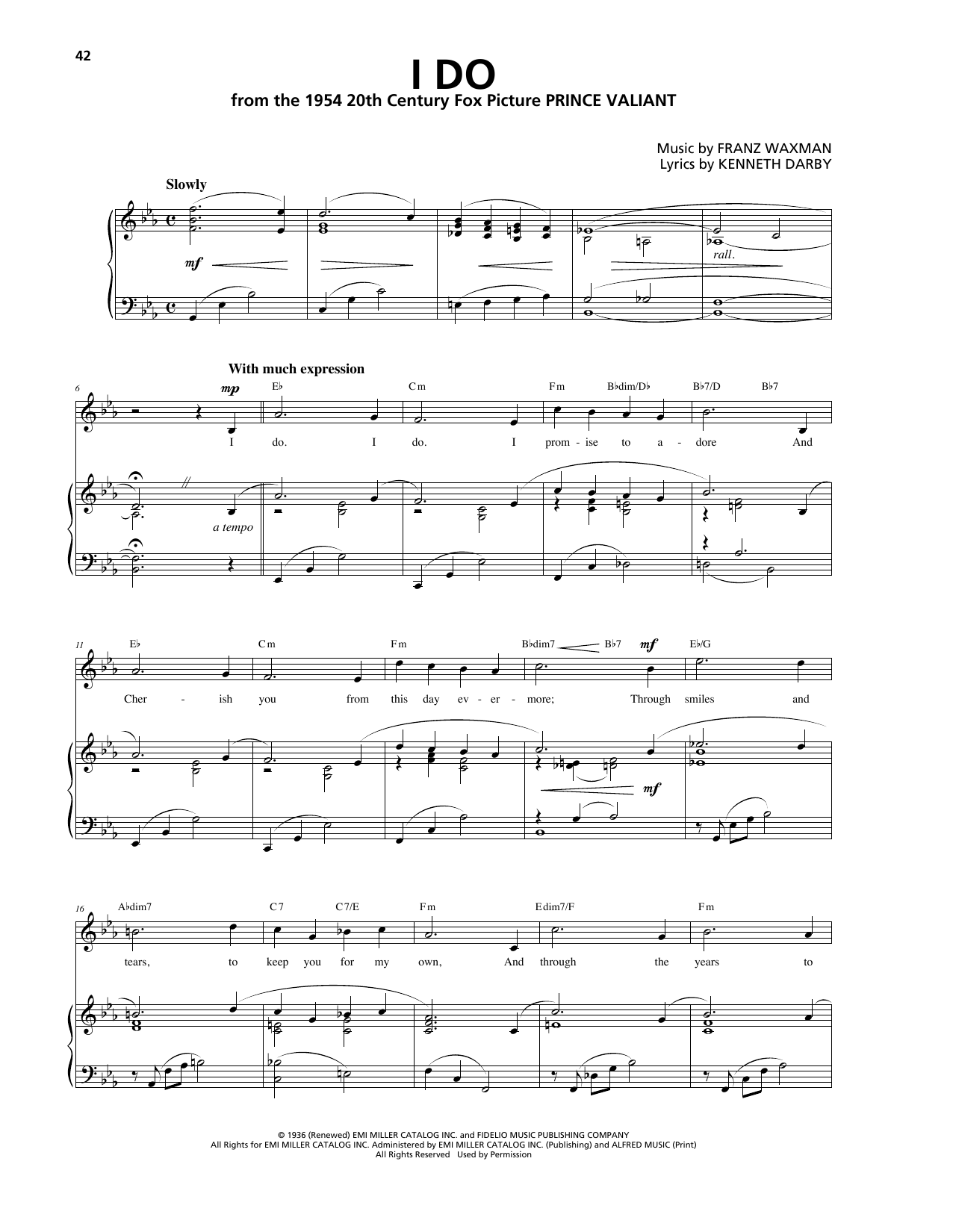 Franz Waxman I Do sheet music notes and chords arranged for Piano, Vocal & Guitar Chords (Right-Hand Melody)