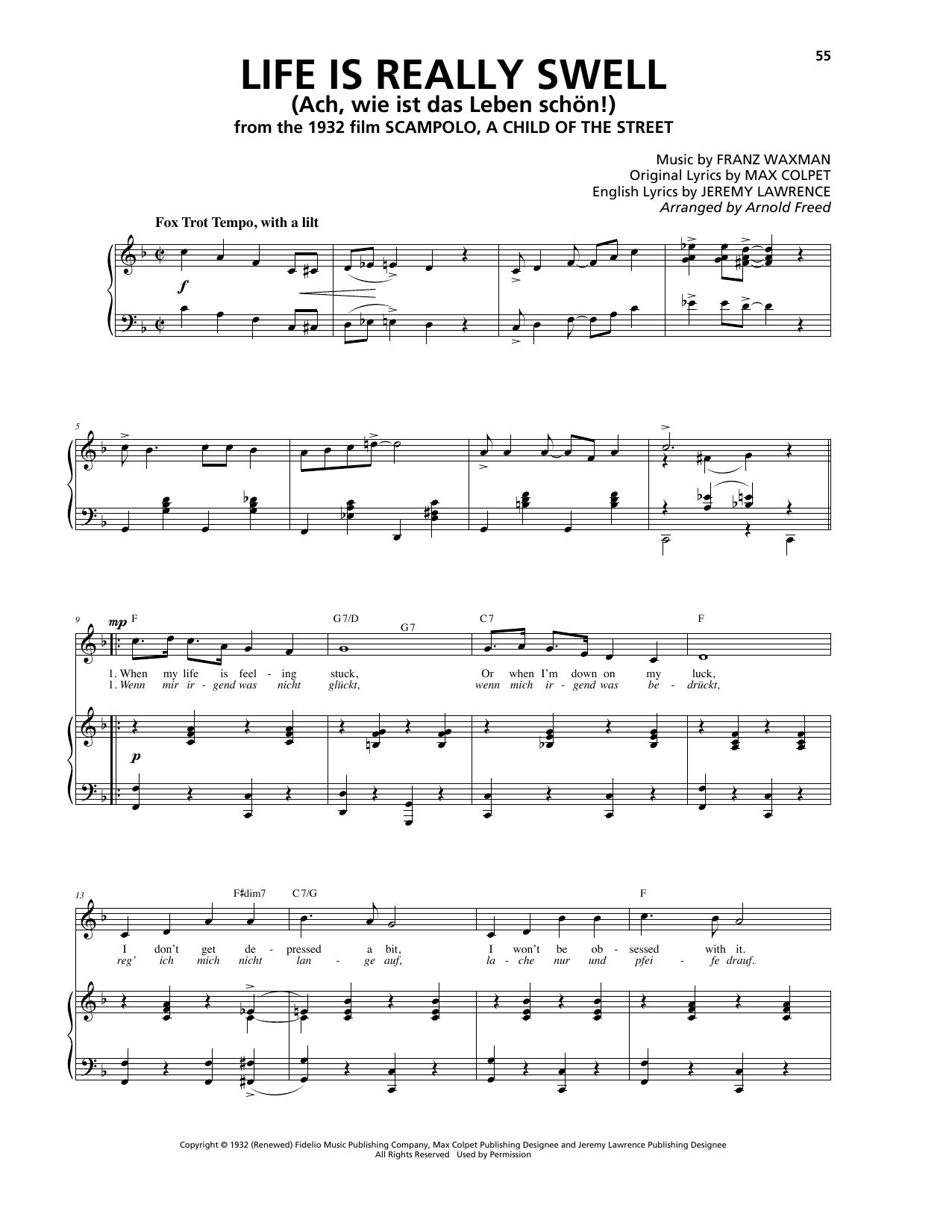 Franz Waxman Life Is Really Swell (Ach wie ist das Leben schön!) sheet music notes and chords arranged for Piano, Vocal & Guitar Chords (Right-Hand Melody)