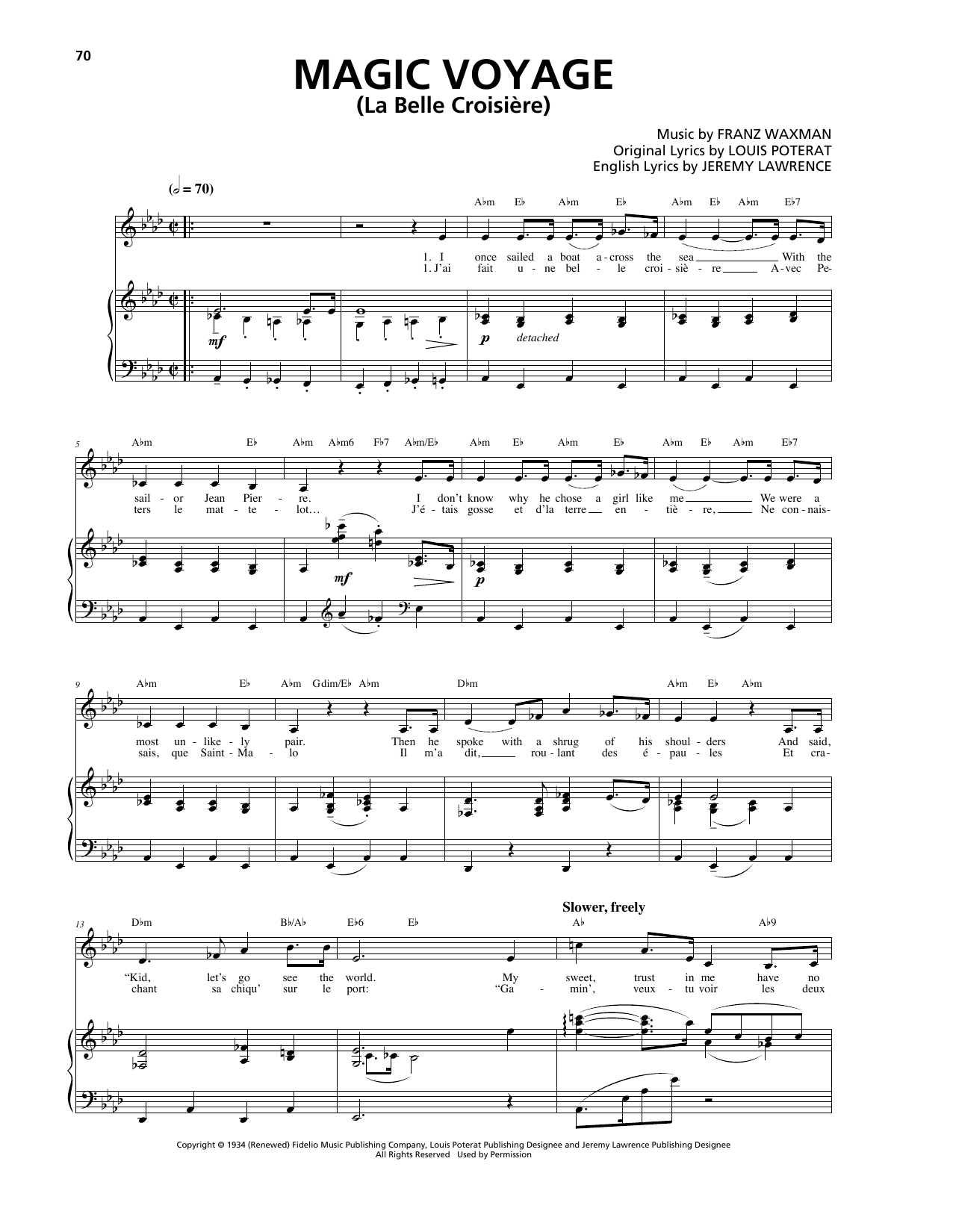 Franz Waxman Magic Voyage (La Belle Croisière) sheet music notes and chords arranged for Piano, Vocal & Guitar Chords (Right-Hand Melody)