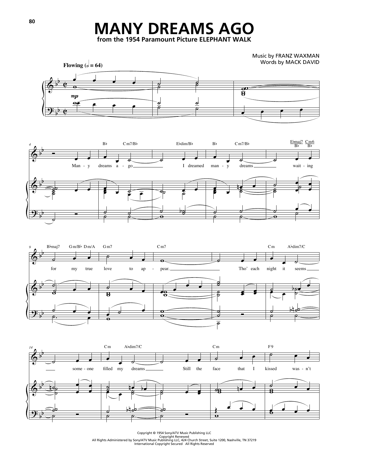 Franz Waxman Many Dreams Ago sheet music notes and chords arranged for Piano, Vocal & Guitar Chords (Right-Hand Melody)