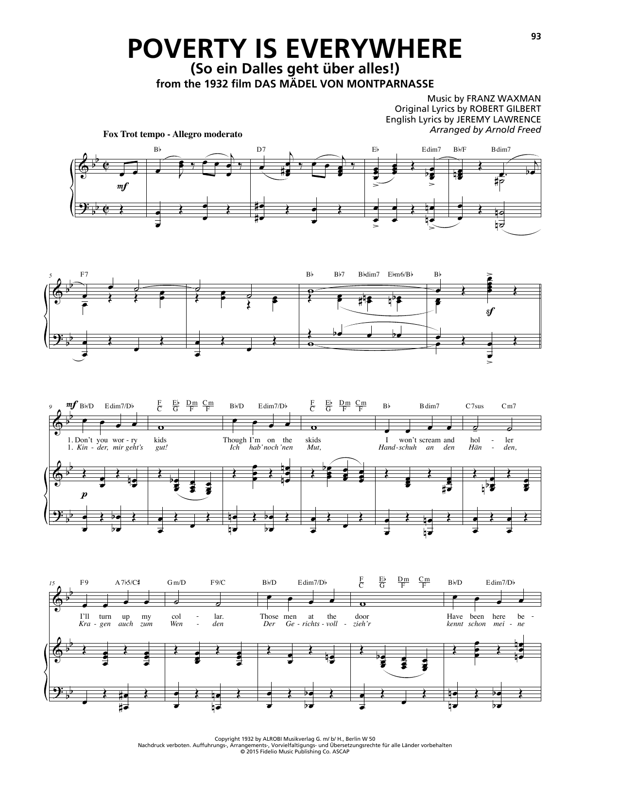 Franz Waxman Poverty Is Everywhere (So ein Dalles geht über alles!) sheet music notes and chords arranged for Piano, Vocal & Guitar Chords (Right-Hand Melody)