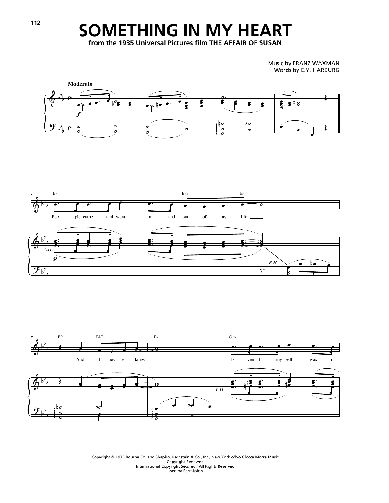 Franz Waxman Something In My Heart sheet music notes and chords arranged for Piano, Vocal & Guitar Chords (Right-Hand Melody)