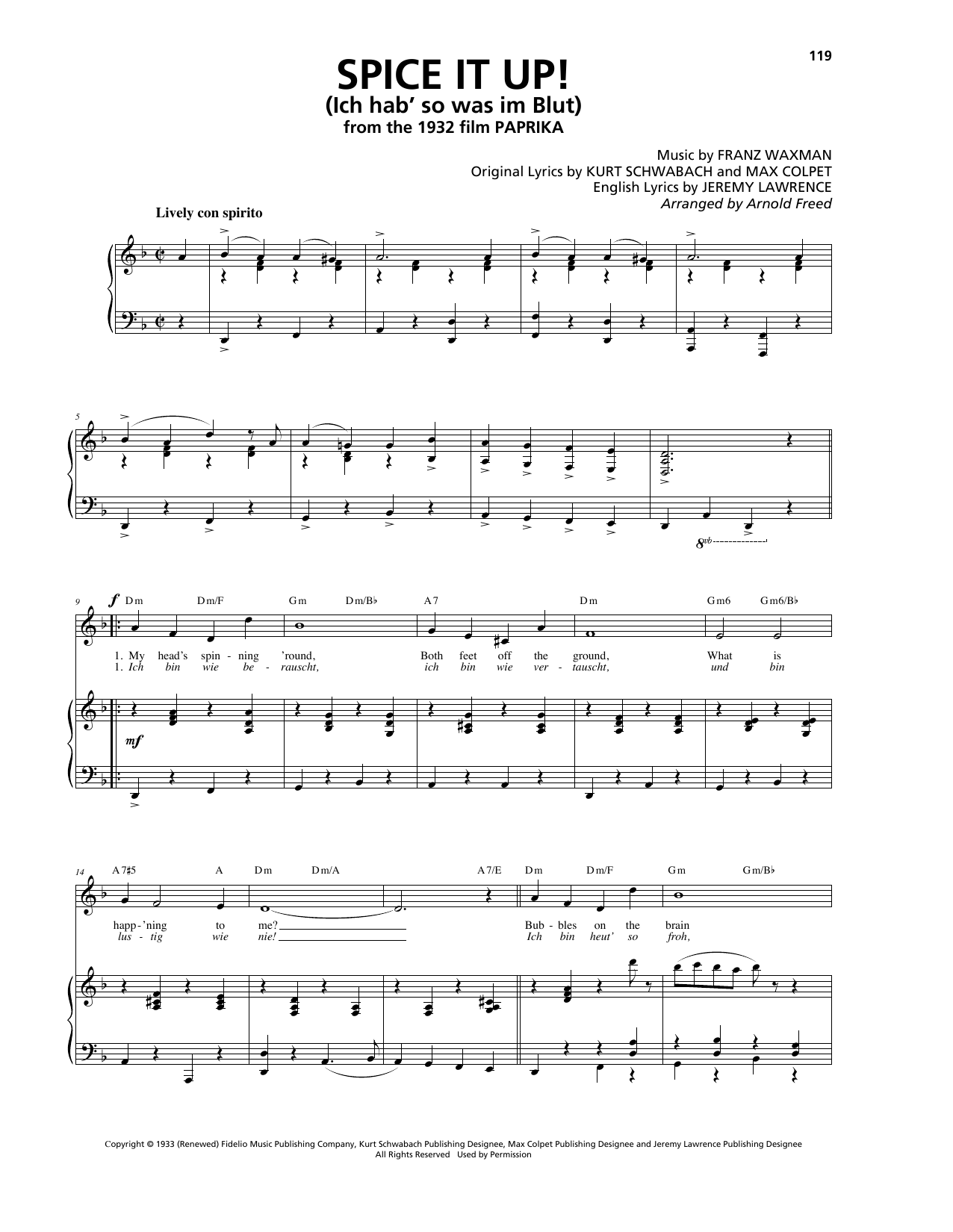 Franz Waxman Spice It Up! (Ich hab' so was im Blut) sheet music notes and chords arranged for Piano, Vocal & Guitar Chords (Right-Hand Melody)