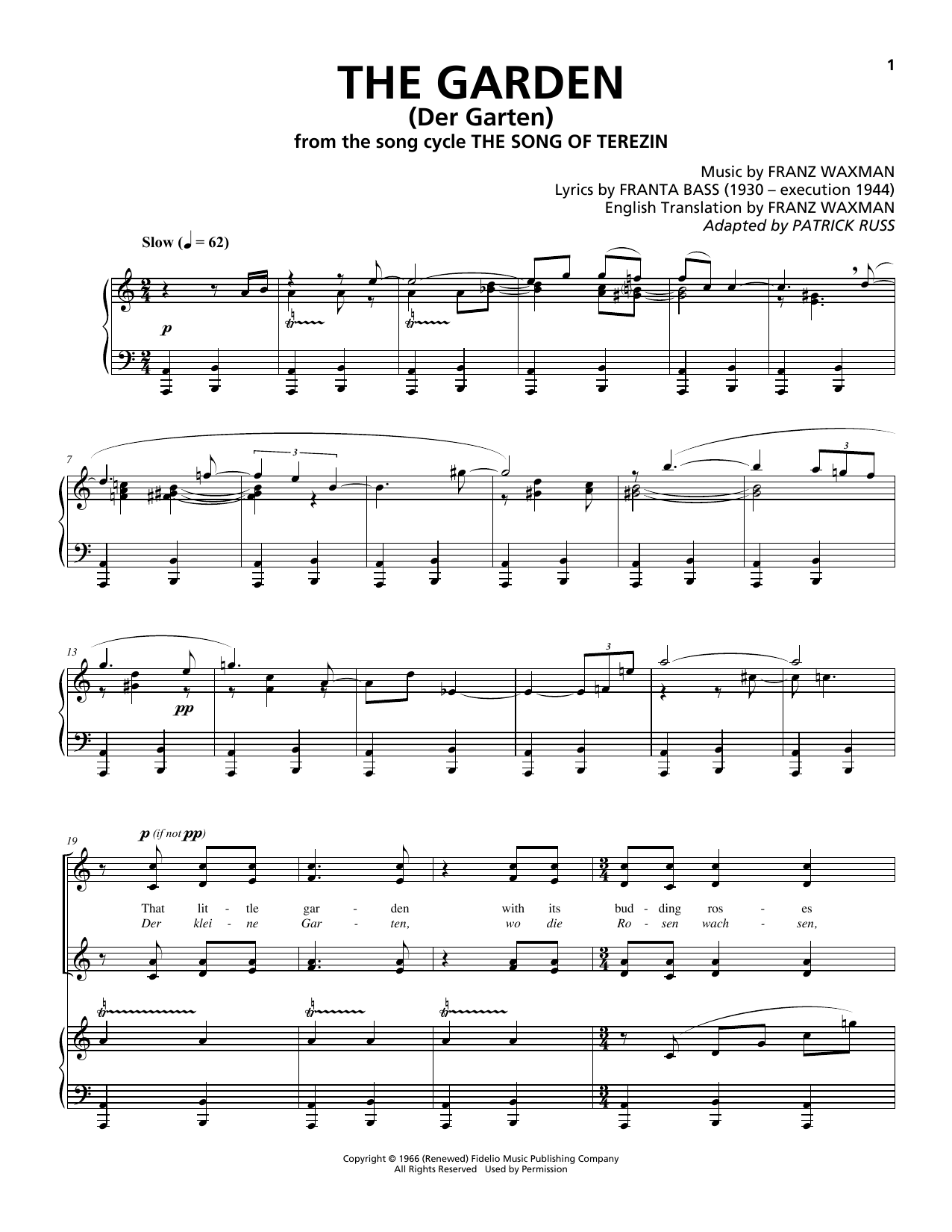 Franz Waxman The Garden (Der Garten) sheet music notes and chords arranged for Piano & Vocal
