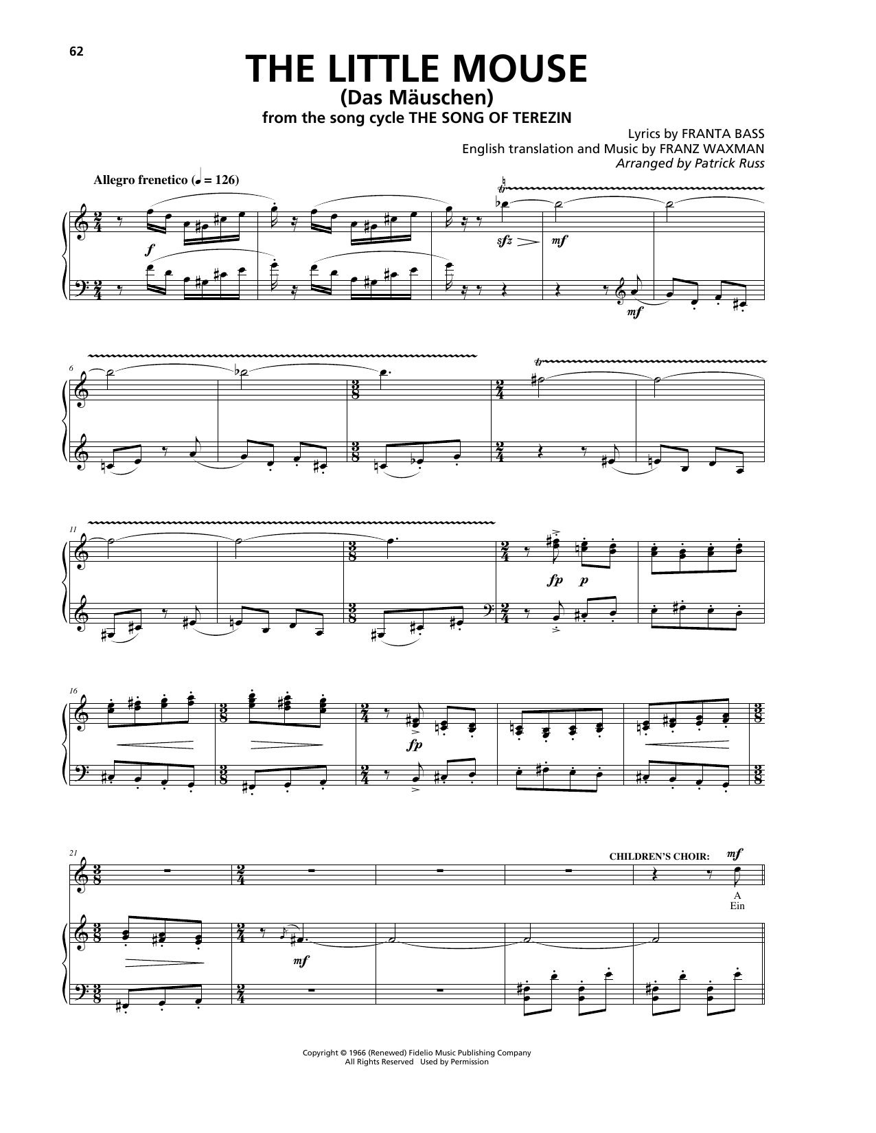 Franz Waxman The Little Mouse (Das Mäuschen) sheet music notes and chords arranged for Piano, Vocal & Guitar Chords (Right-Hand Melody)