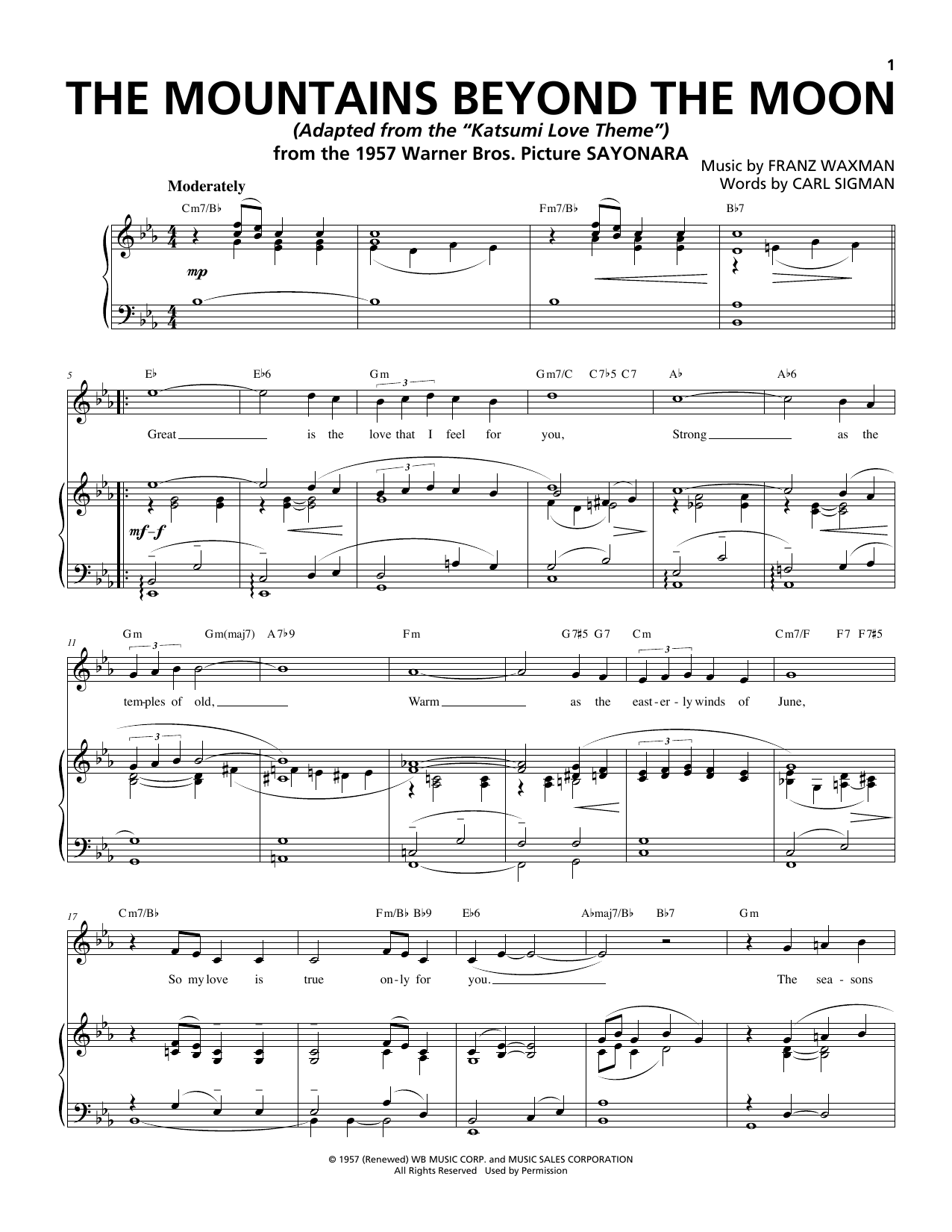Franz Waxman The Mountains Beyond The Moon sheet music notes and chords arranged for Piano & Vocal