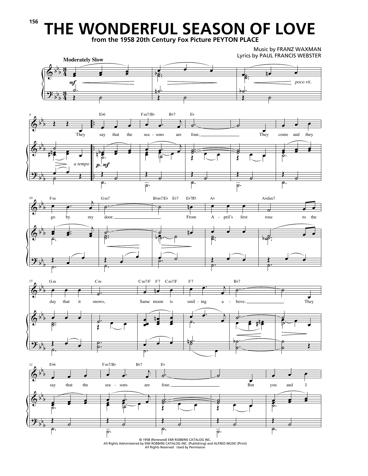 Franz Waxman The Wonderful Season Of Love sheet music notes and chords arranged for Piano, Vocal & Guitar Chords (Right-Hand Melody)