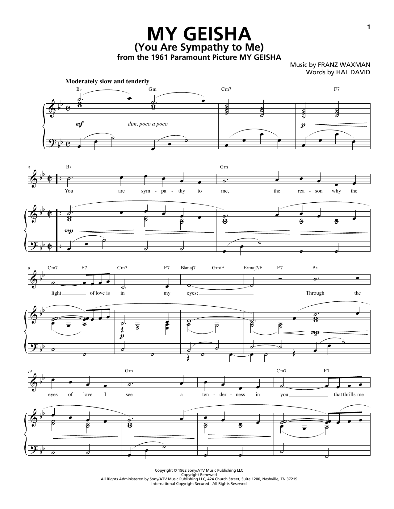 Franz Waxman You Are Sympathy To Me sheet music notes and chords arranged for Piano & Vocal