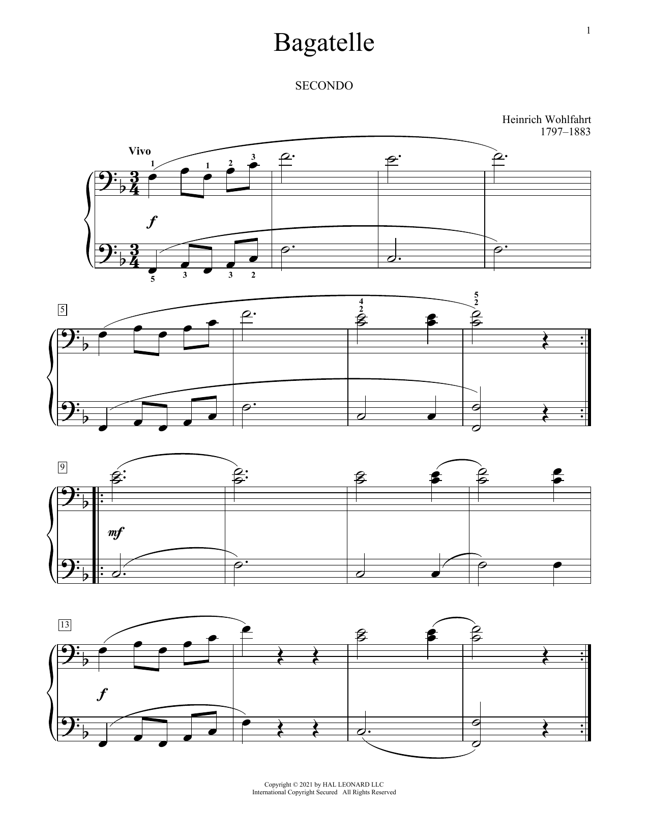 Franz Wohlfarht Bagatelle sheet music notes and chords arranged for Piano Duet