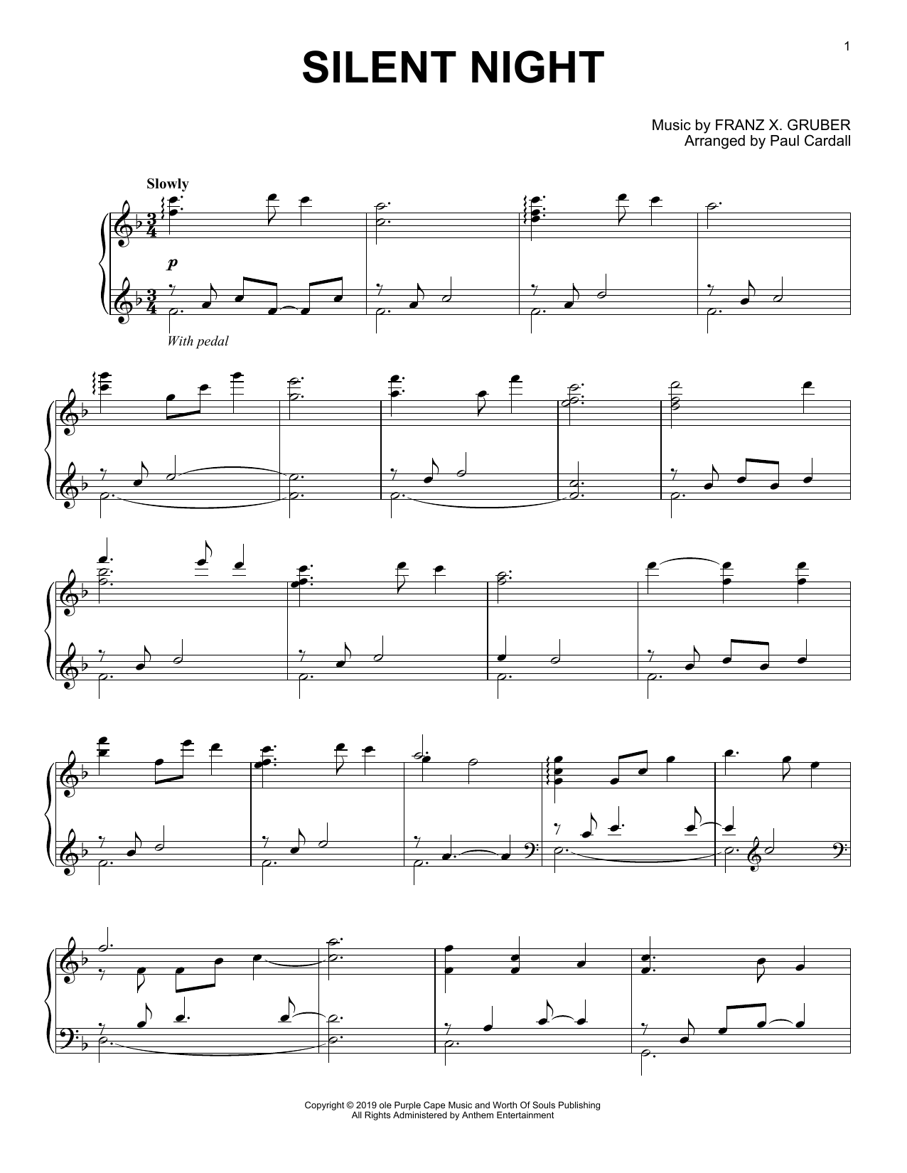 Franz X. Gruber Silent Night (arr. Paul Cardall) sheet music notes and chords arranged for Piano Solo
