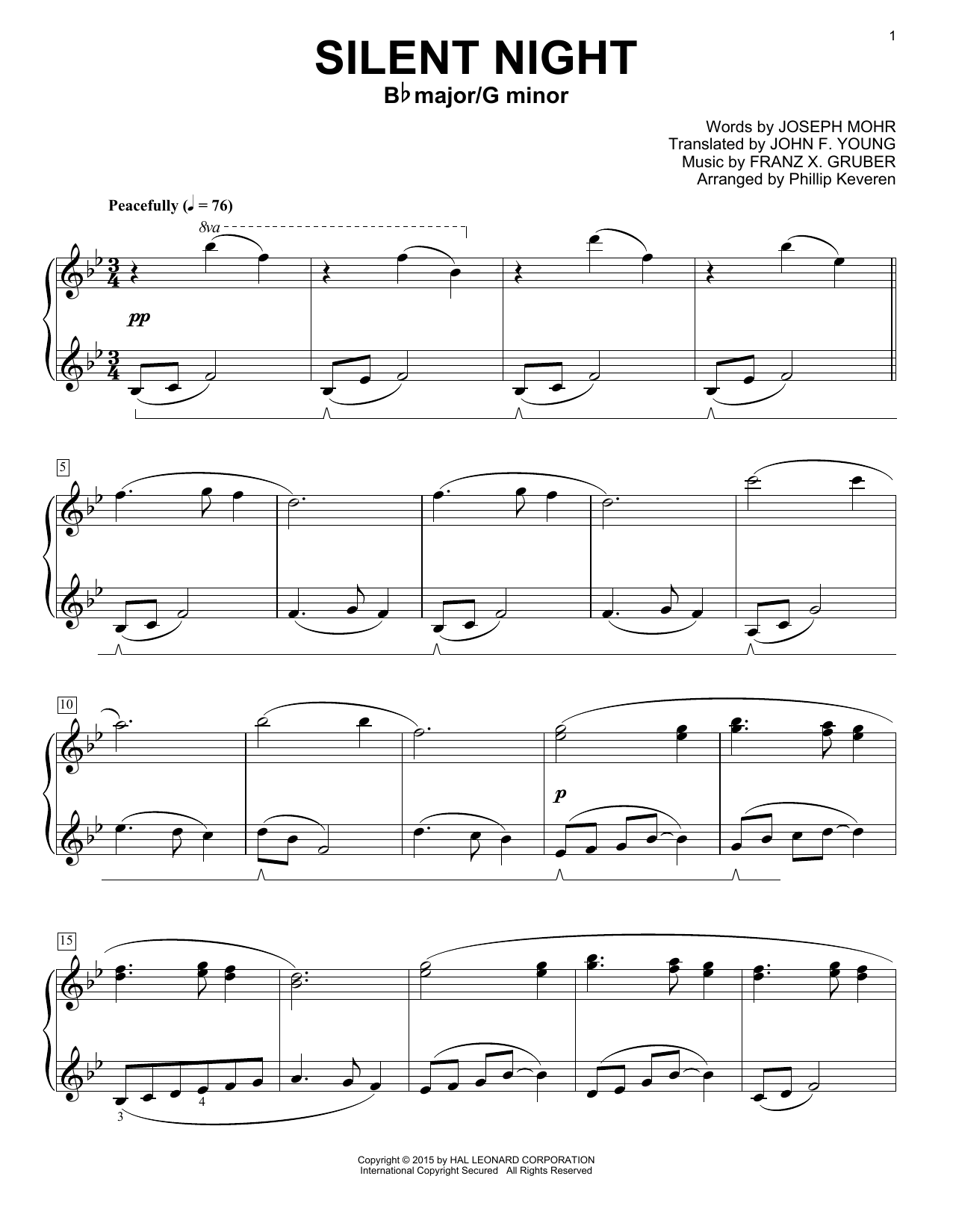 Franz X. Grüber Silent Night (arr. Phillip Keveren) sheet music notes and chords arranged for Easy Piano Solo
