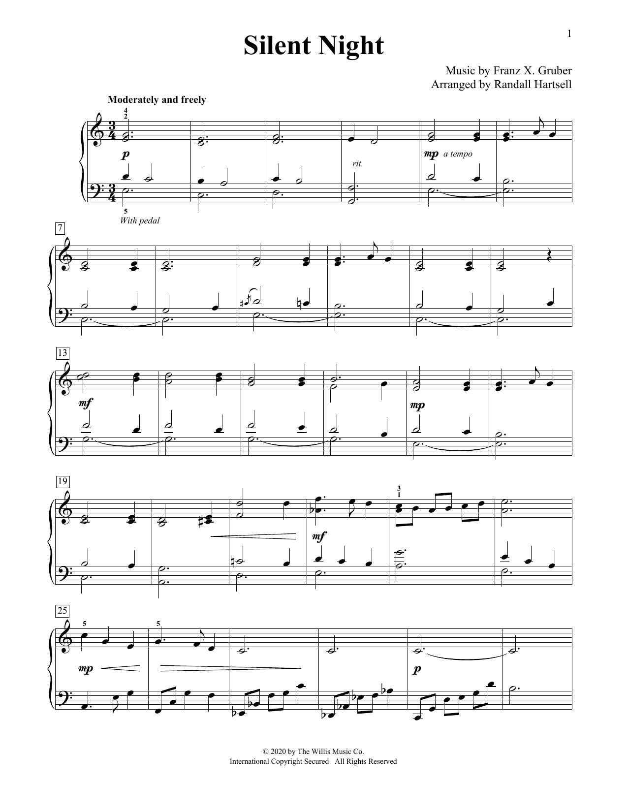 Franz X. Gruber Silent Night (arr. Randall Hartsell) sheet music notes and chords arranged for Educational Piano