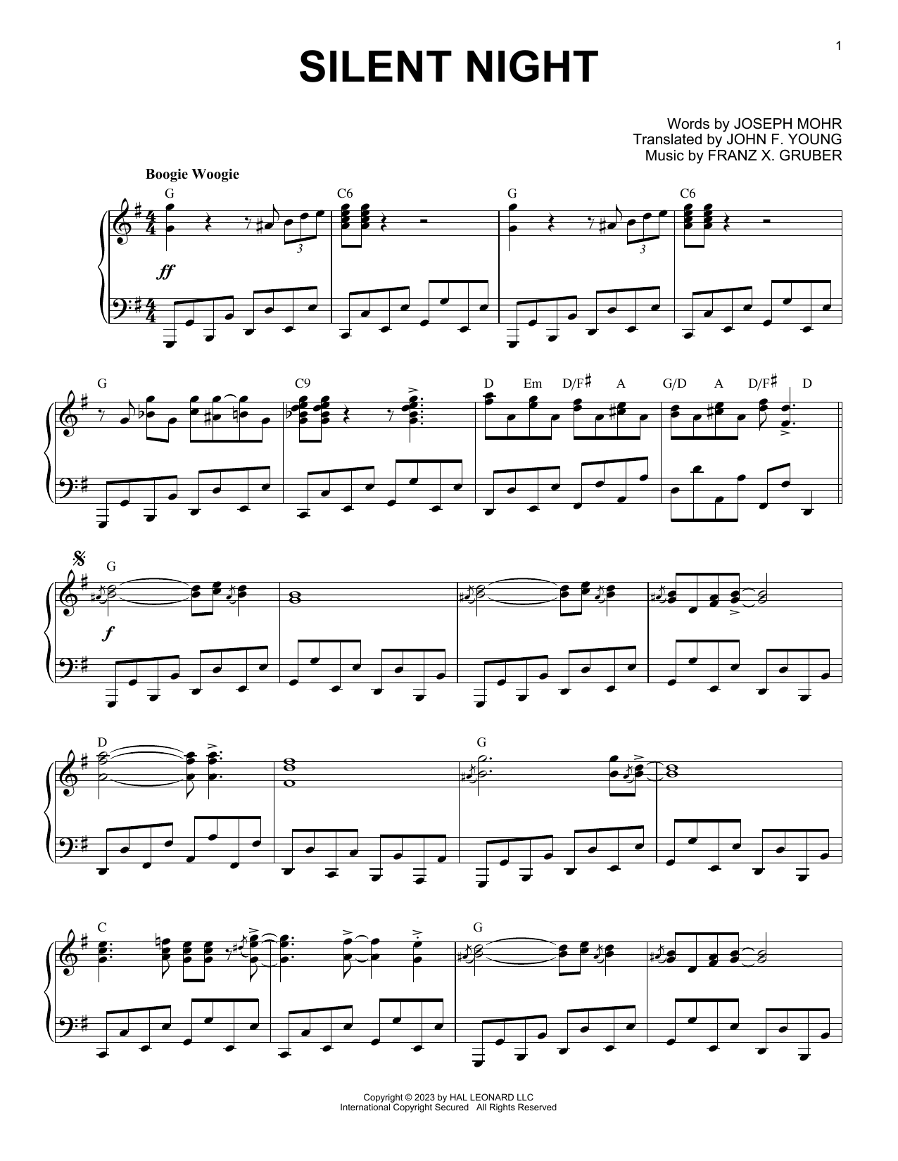Franz X. Gruber Silent Night [Boogie Woogie version] (arr. Brent Edstrom) sheet music notes and chords arranged for Piano Solo