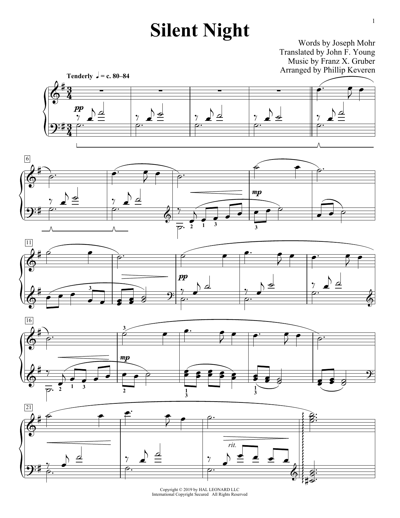 Franz X. Gruber Silent Night [Classical version] (arr. Phillip Keveren) sheet music notes and chords arranged for Piano Solo