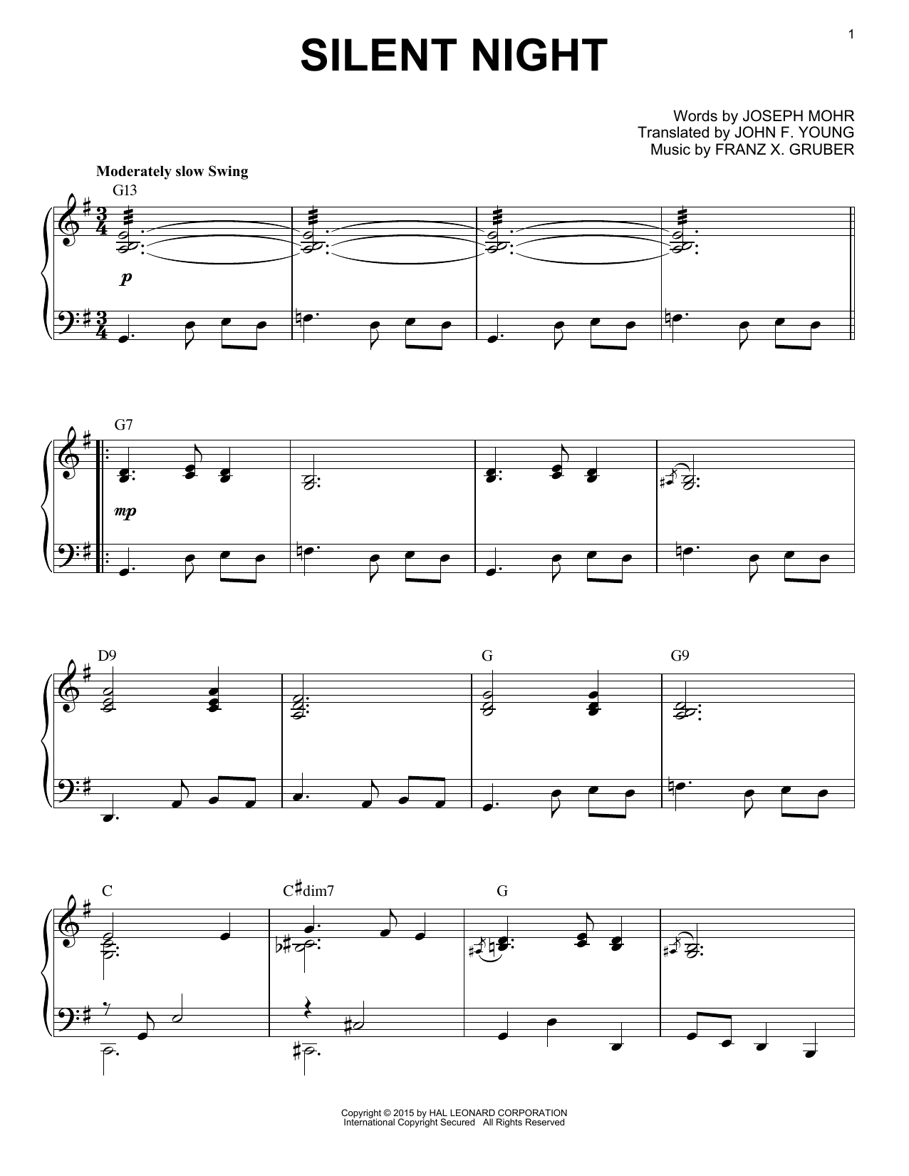 Franz X. Gruber Silent Night [Jazz version] (arr. Brent Edstrom) sheet music notes and chords arranged for Piano Solo