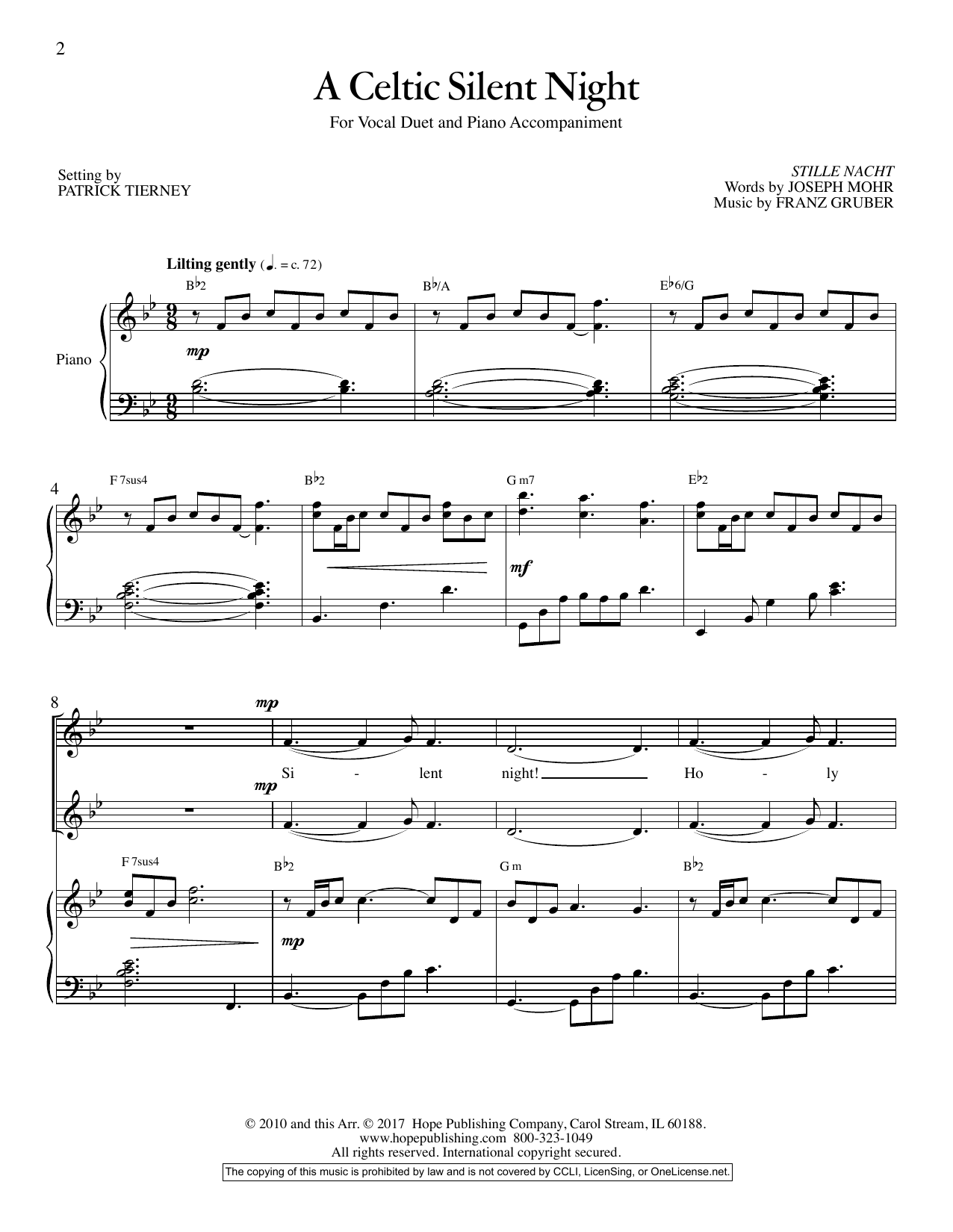 Franz Gruber A Celtic Silent Night sheet music notes and chords arranged for Vocal Duet