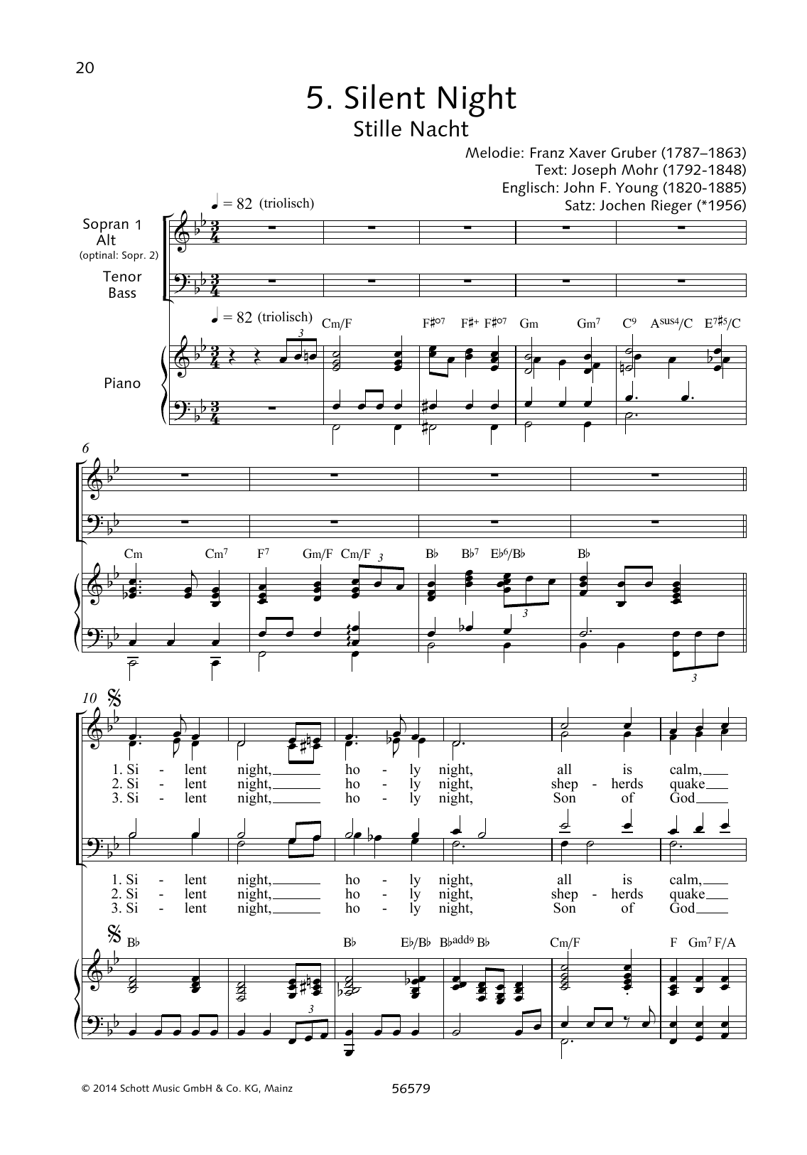 Franz Xaver Gruber Silent Night sheet music notes and chords arranged for Choir