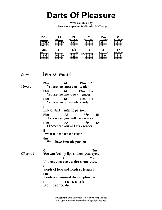 Franz Ferdinand Darts Of Pleasure sheet music notes and chords arranged for Guitar Chords/Lyrics