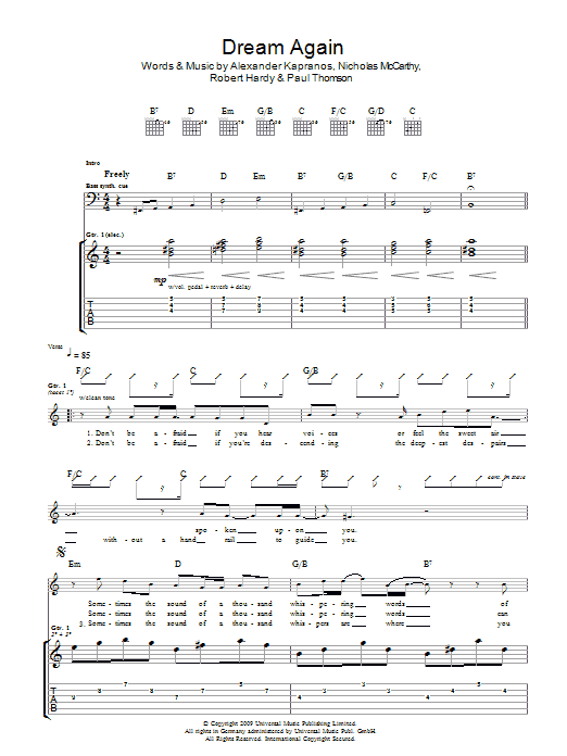 Franz Ferdinand Dream Again sheet music notes and chords arranged for Guitar Tab