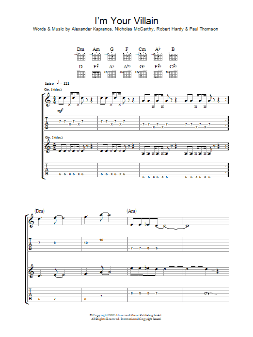 Franz Ferdinand I'm Your Villain sheet music notes and chords arranged for Guitar Chords/Lyrics