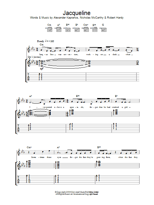 Franz Ferdinand Jacqueline sheet music notes and chords arranged for Guitar Chords/Lyrics
