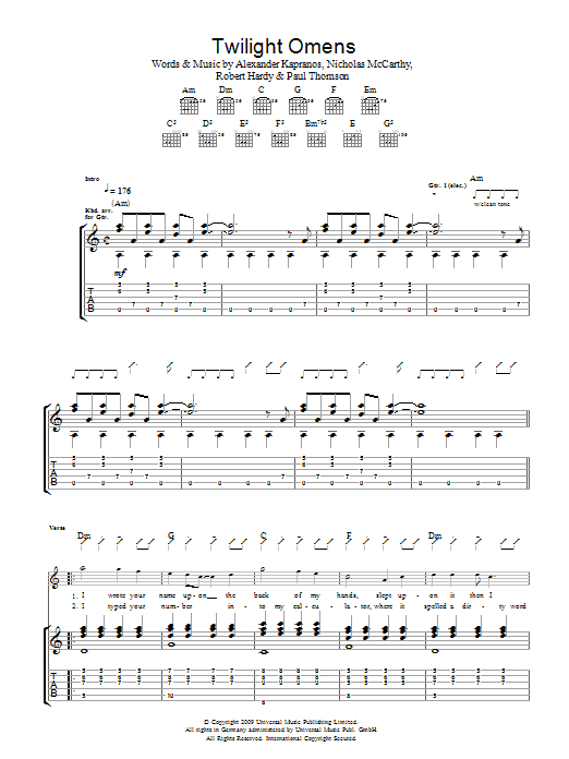 Franz Ferdinand Twilight Omens sheet music notes and chords arranged for Guitar Tab