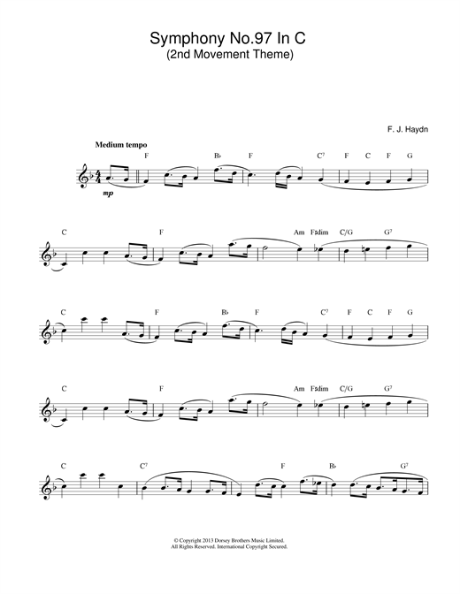 Franz Joseph Haydn Symphony 97 sheet music notes and chords. Download Printable PDF.