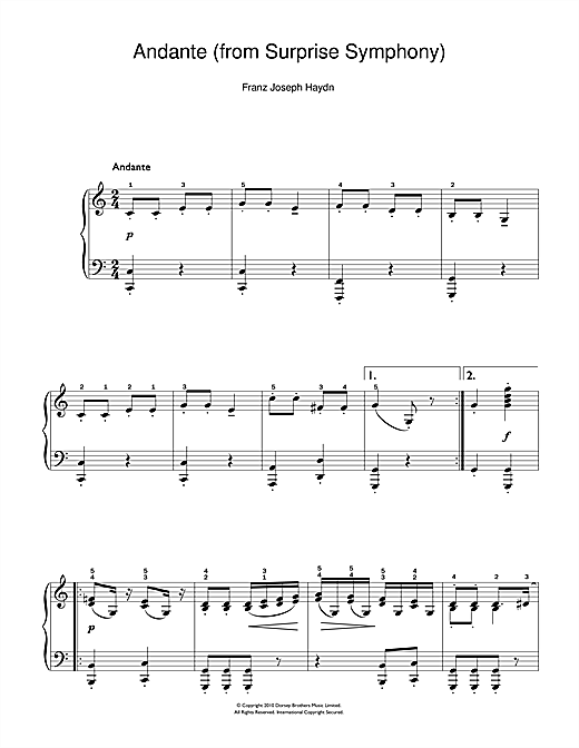 Franz Joseph Haydn Symphony No.94 ‘Surprise' (2nd Movement) sheet music notes and chords arranged for Easy Piano