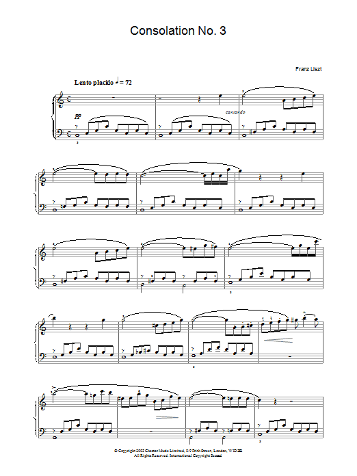 Franz Liszt Consolation No. 3 sheet music notes and chords. Download Printable PDF.