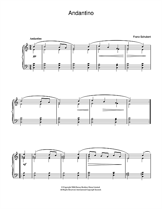 Franz Schubert Andantino sheet music notes and chords arranged for Easy Piano