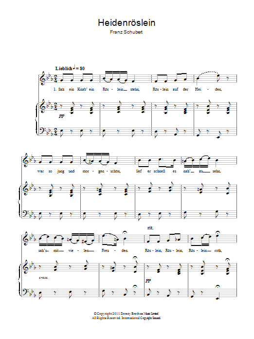 Franz Schubert Heidenroslein sheet music notes and chords arranged for Lead Sheet / Fake Book