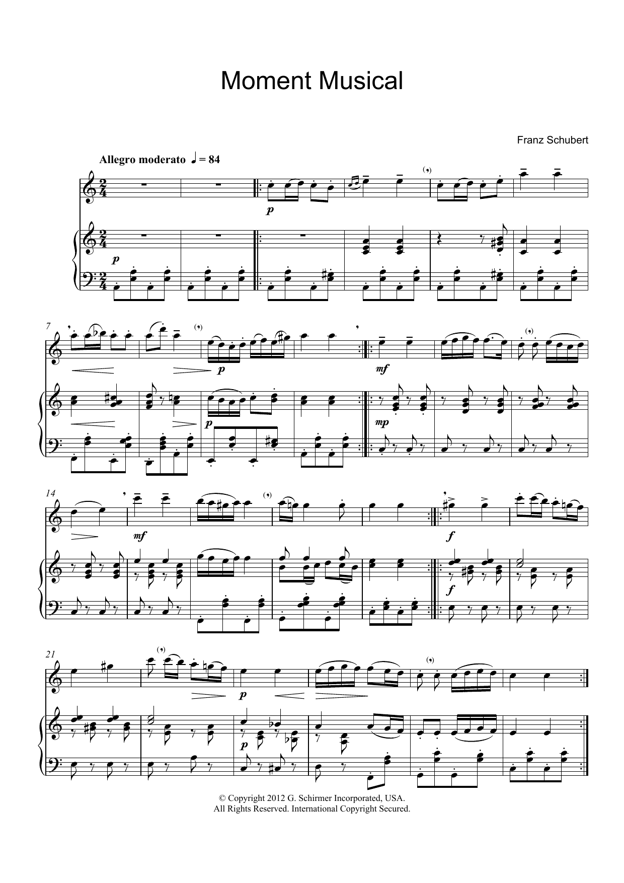 Franz Schubert Moments Musicaux, No.3, Op.94 sheet music notes and chords arranged for Lead Sheet / Fake Book