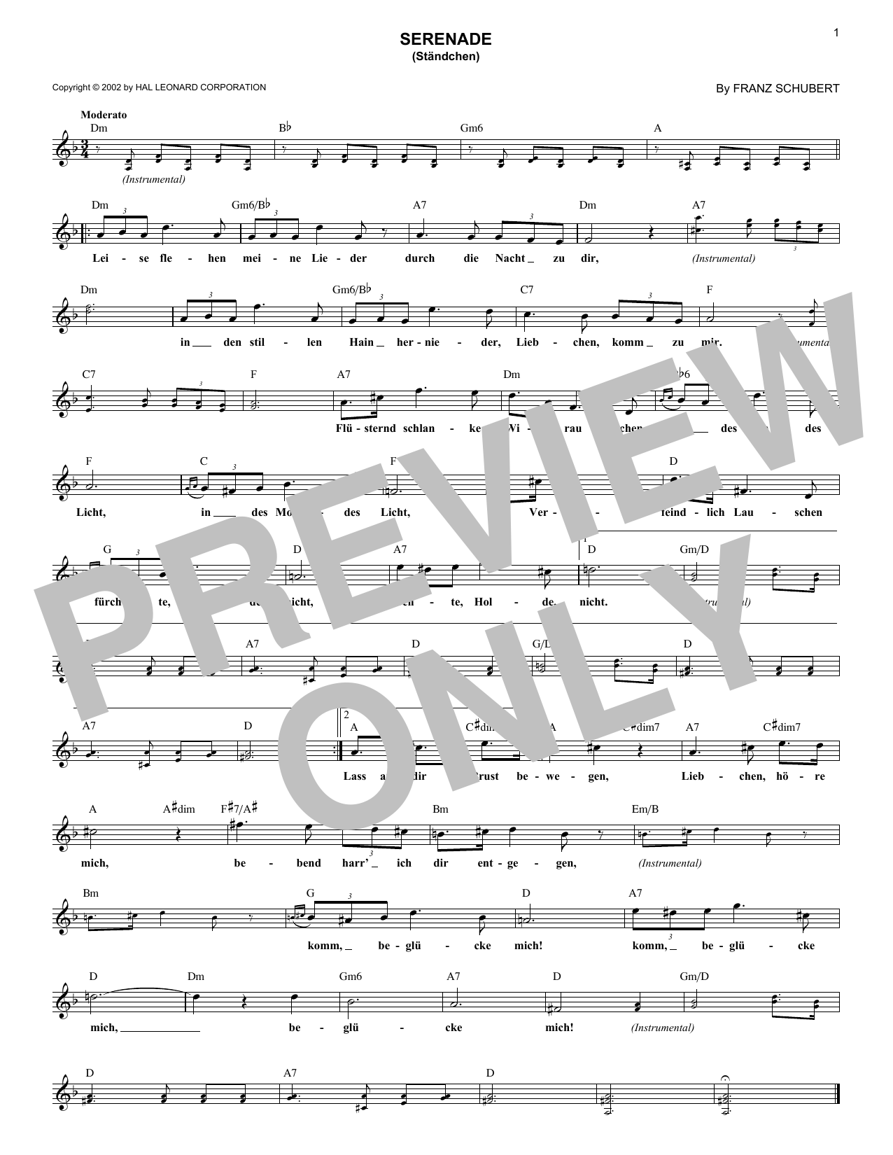 Franz Schubert Serenade (Ständchen) sheet music notes and chords arranged for Piano Solo