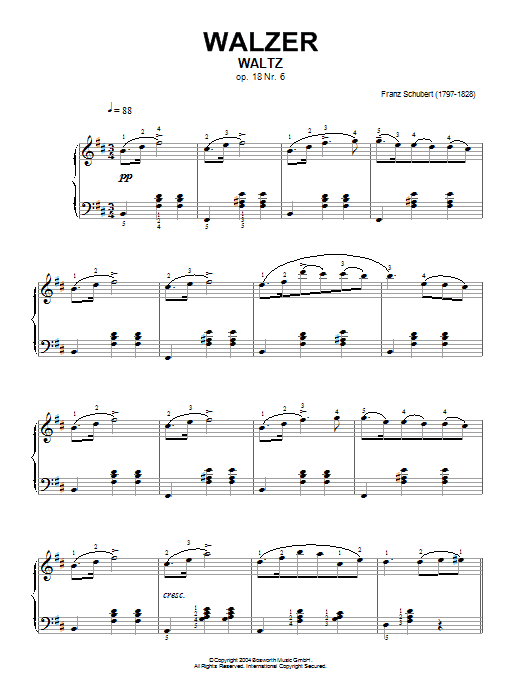 Franz Schubert Waltz Op. 18, No. 6 sheet music notes and chords arranged for Piano Solo