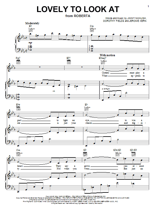 Fred Astaire Lovely To Look At sheet music notes and chords arranged for Piano, Vocal & Guitar Chords (Right-Hand Melody)