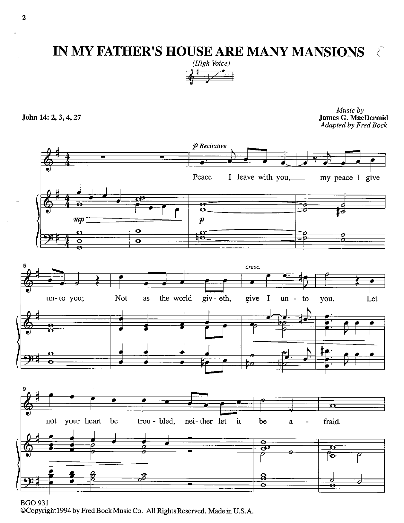 Fred Bock In My Father's House Are Many Mansions sheet music notes and chords arranged for Piano & Vocal