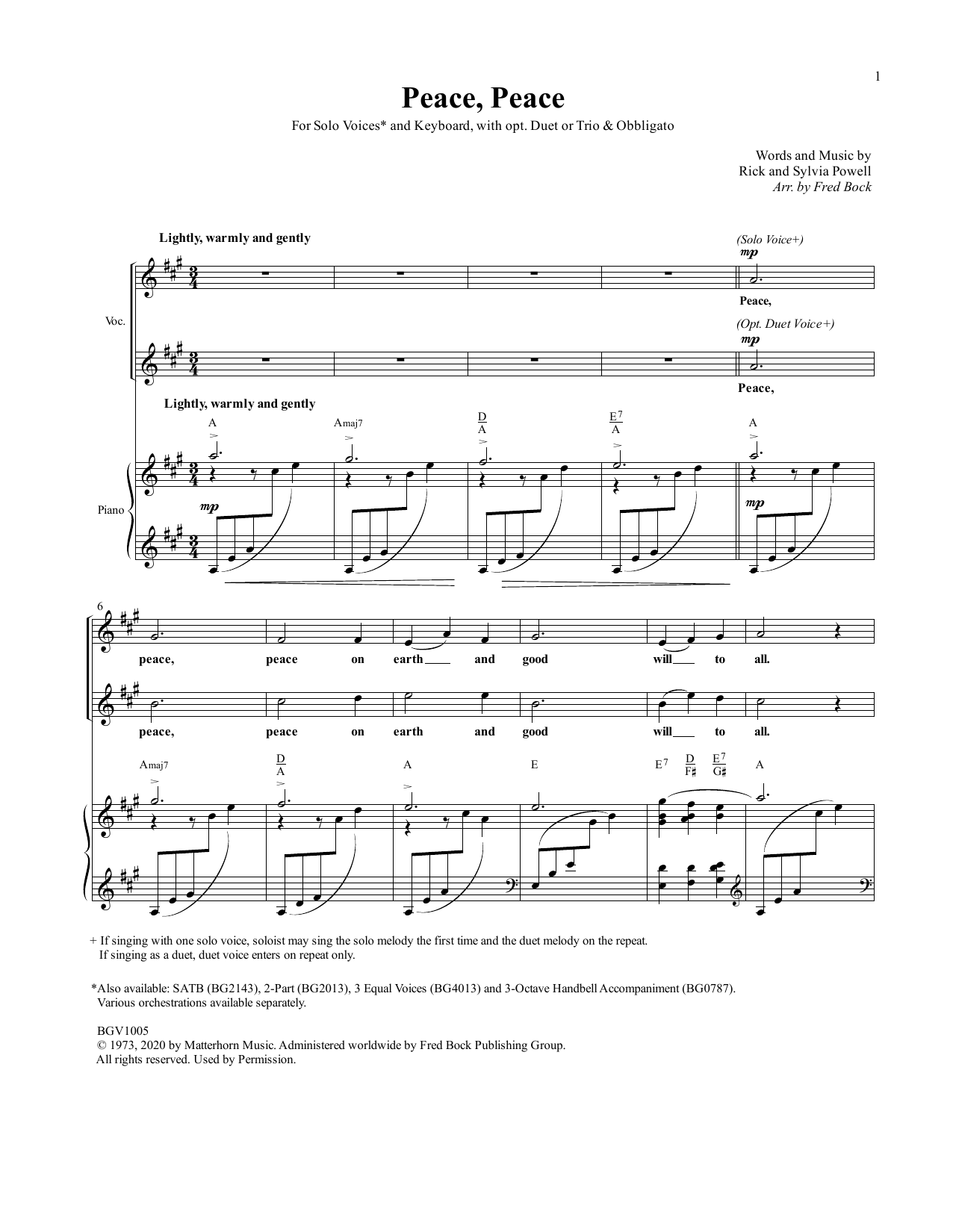 Fred Bock Peace, Peace sheet music notes and chords arranged for Piano & Vocal
