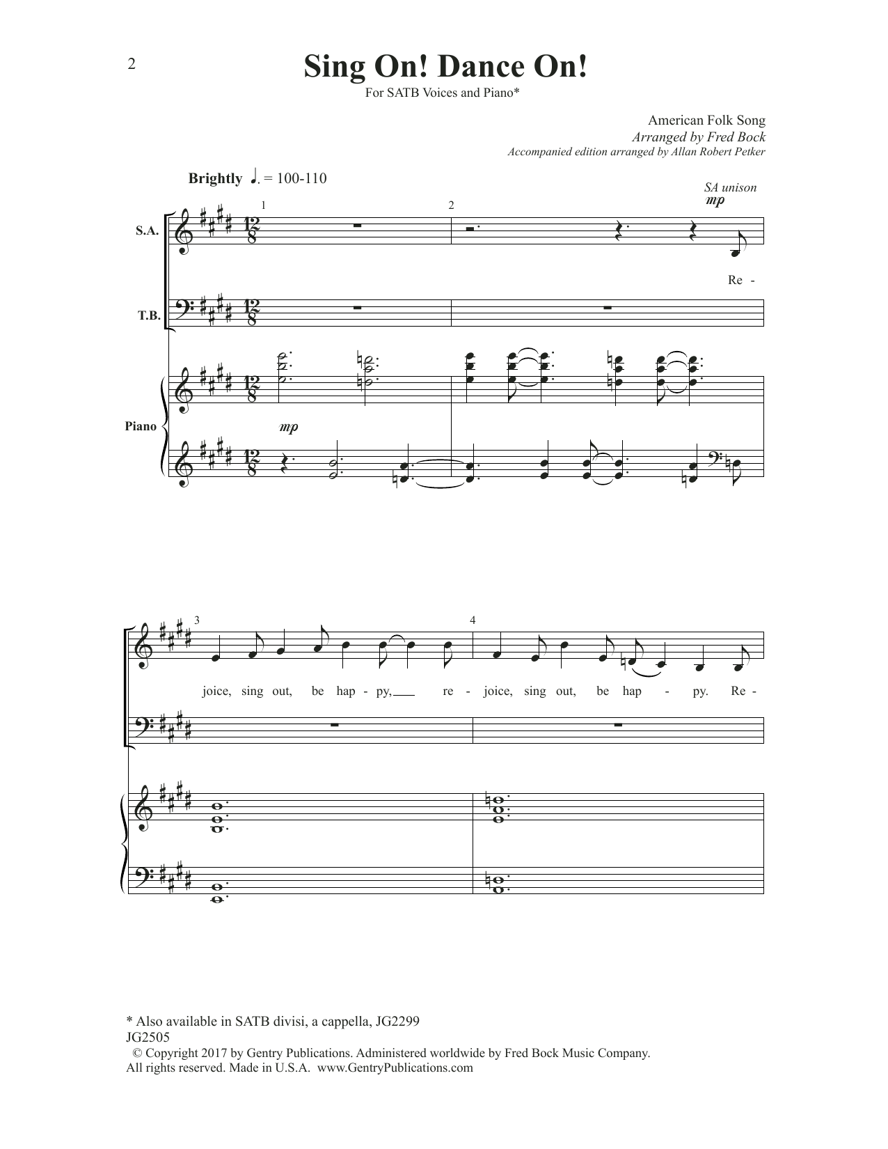 Fred Bock Sing On! Dance On! sheet music notes and chords arranged for SATB Choir
