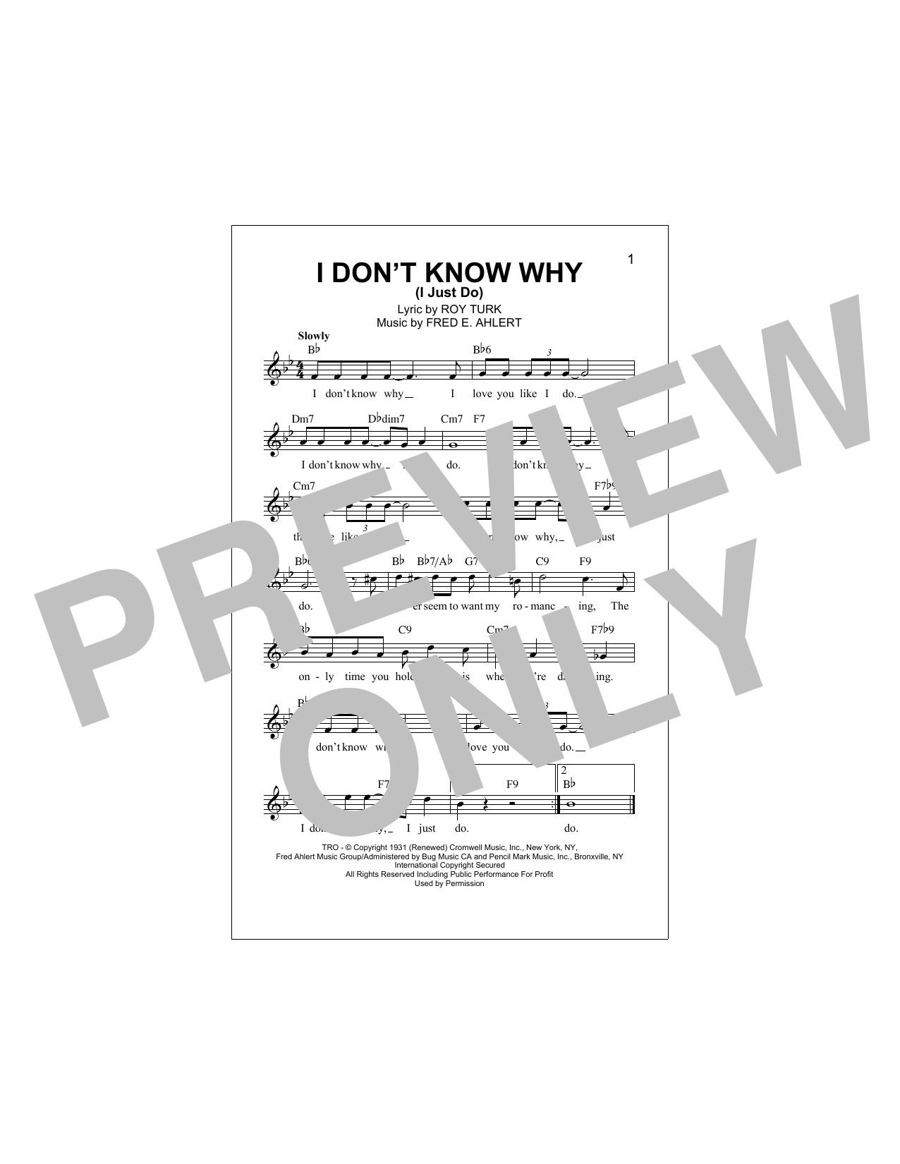 Fred E. Ahlert I Don't Know Why (I Just Do) sheet music notes and chords arranged for Lead Sheet / Fake Book