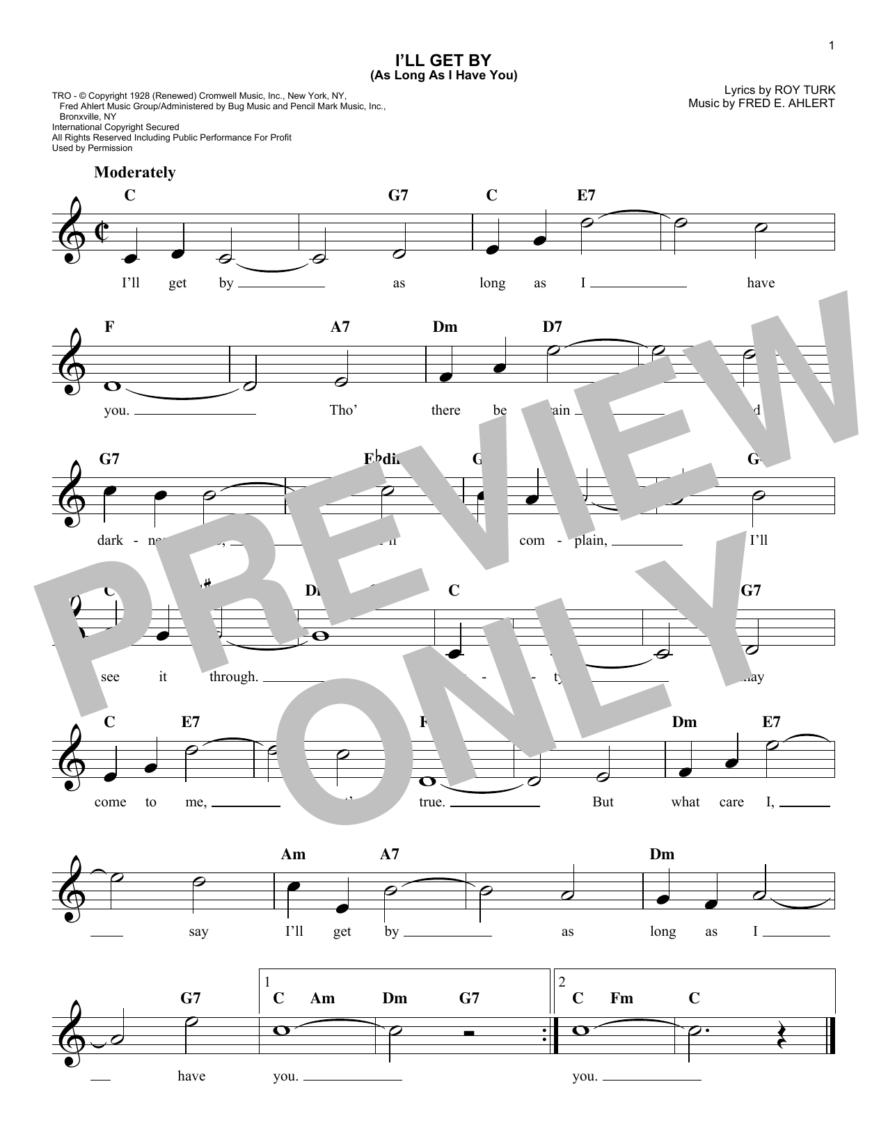 Fred E. Ahlert I'll Get By (As Long As I Have You) sheet music notes and chords arranged for Easy Piano