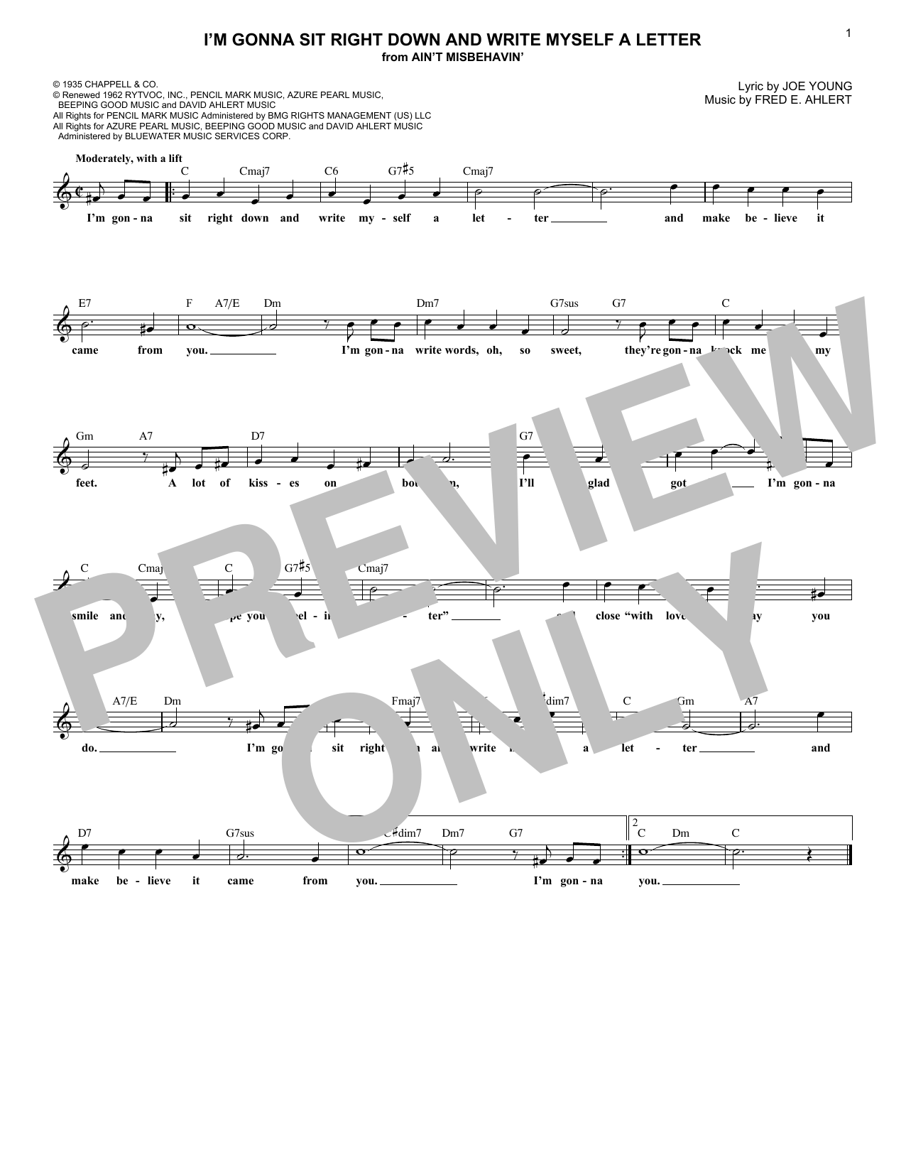 Fred E. Ahlert I'm Gonna Sit Right Down And Write Myself A Letter sheet music notes and chords arranged for Lead Sheet / Fake Book