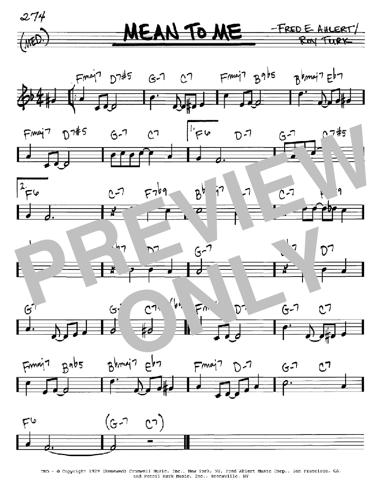 Fred E. Ahlert Mean To Me (from Love Me Or Leave Me) sheet music notes and chords arranged for Real Book – Melody, Lyrics & Chords