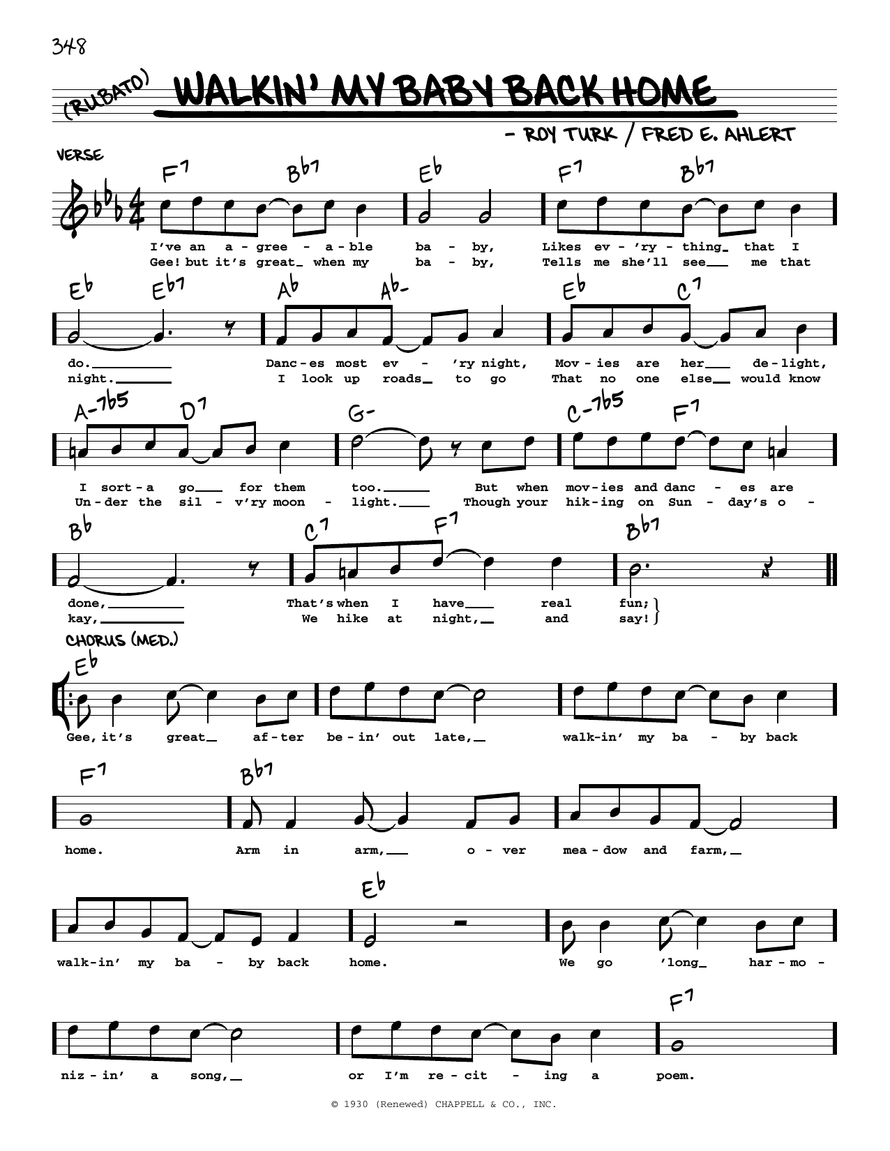 Fred E. Ahlert Walkin' My Baby Back Home (arr. Robert Rawlins) sheet music notes and chords arranged for Real Book – Melody, Lyrics & Chords