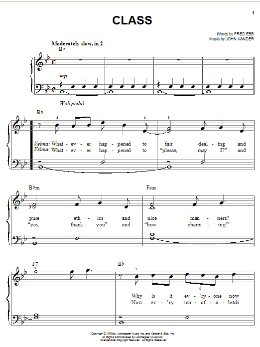 Fred Ebb Class sheet music notes and chords arranged for Easy Piano