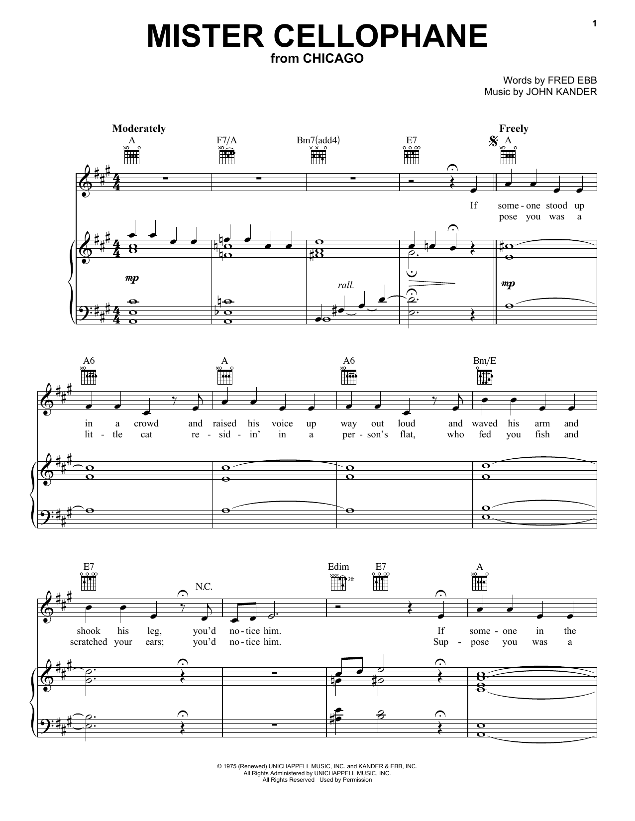 Fred Ebb Mister Cellophane sheet music notes and chords arranged for Vocal Pro + Piano/Guitar