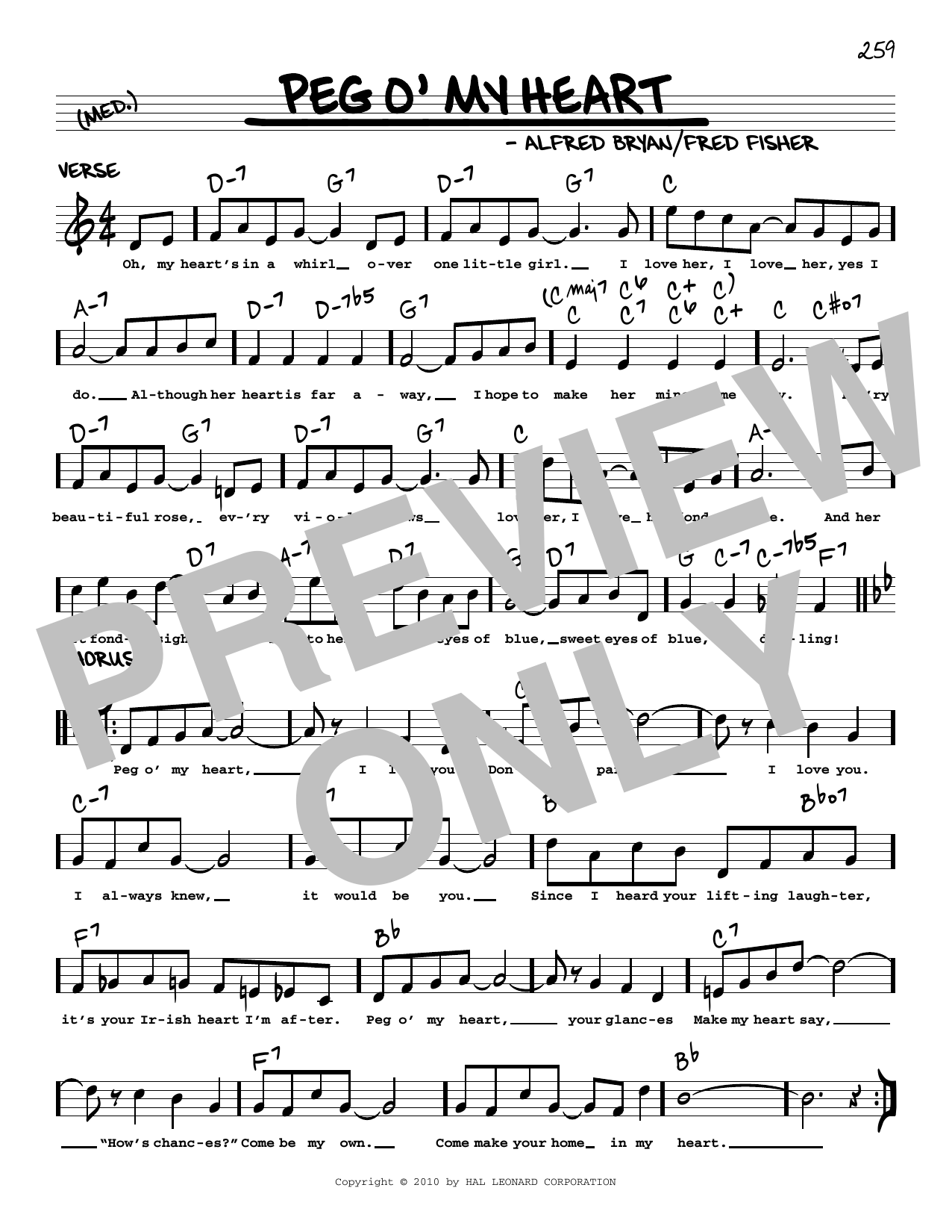 Fred Fisher Peg O' My Heart (arr. Robert Rawlins) sheet music notes and chords arranged for Real Book – Melody, Lyrics & Chords