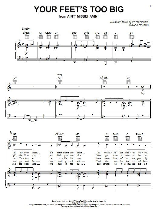 Fred Fisher Your Feet's Too Big sheet music notes and chords arranged for Piano, Vocal & Guitar Chords (Right-Hand Melody)
