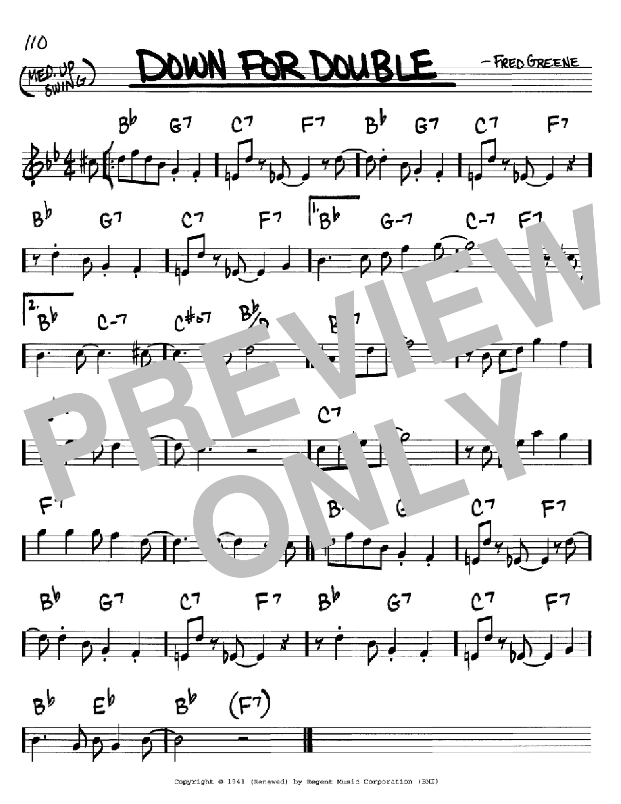 Fred Greene Down For Double sheet music notes and chords arranged for Real Book – Melody & Chords – Bass Clef Instruments