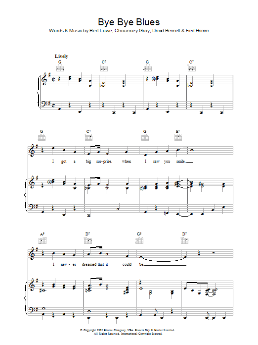 Fred Hamm Bye Bye Blues sheet music notes and chords arranged for Lead Sheet / Fake Book