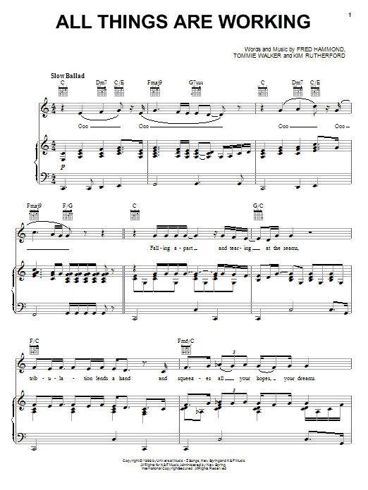 Fred Hammond All Things Are Working sheet music notes and chords arranged for Piano, Vocal & Guitar Chords (Right-Hand Melody)